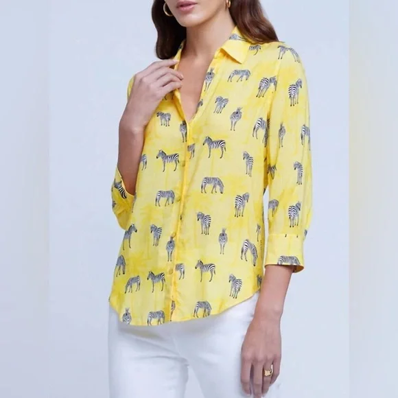 L'Agence Camille Zebra Blouse in Yellow NWOT - Picture 1 of 5